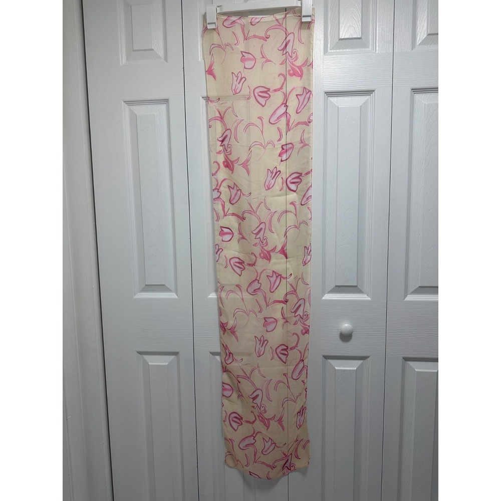 Women Scarf pink flowers on peach 100% Polyester Rectangular 56x12" In #011